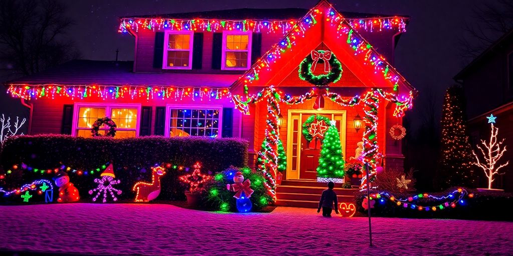 Family enjoying a beautifully lit house exterior.