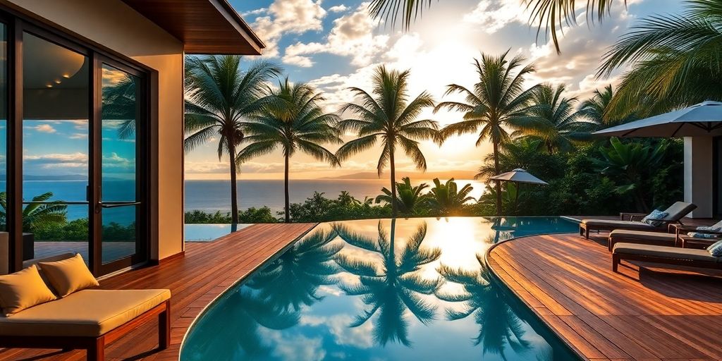 Private Costa Rica villa terrace featuring infinity pool, jungle view