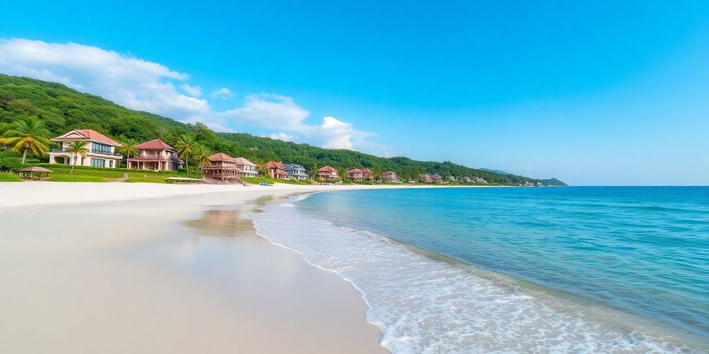 Beachfront villas in Kamala, Phuket, amidst lush greenery.