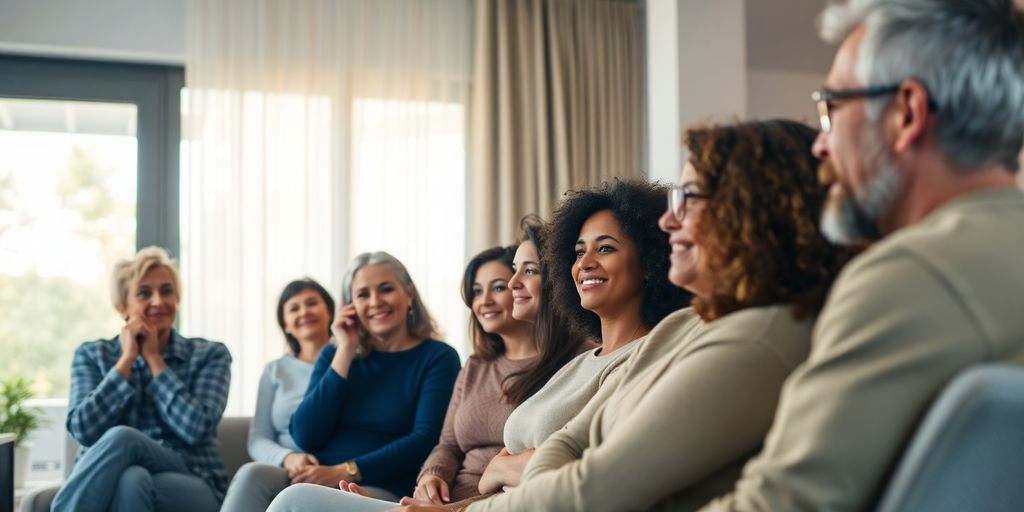 People in group therapy, support, recovery.