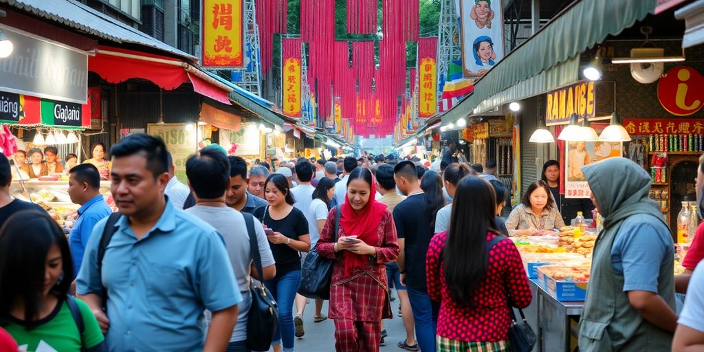 Vibrant street life in Jakarta with cultural activities.