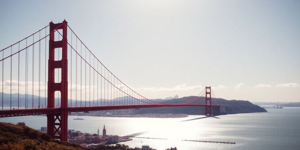 San Francisco skyline with golden gate bridge.