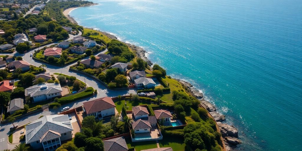 Aerial view of coastal suburb in New South Wales.