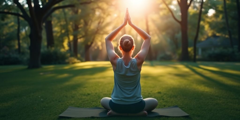 Person practicing yoga outdoors in a serene environment.