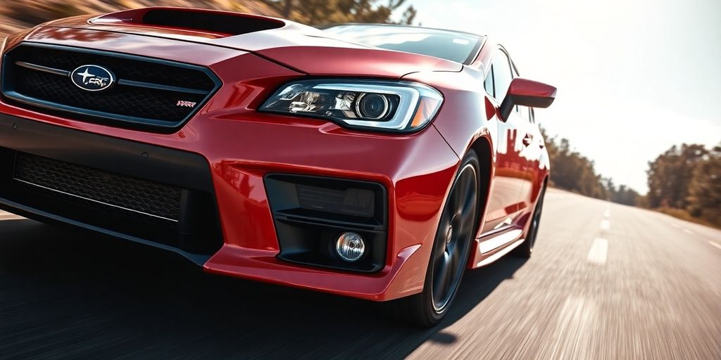 Subaru WRX performance car driving on a road.