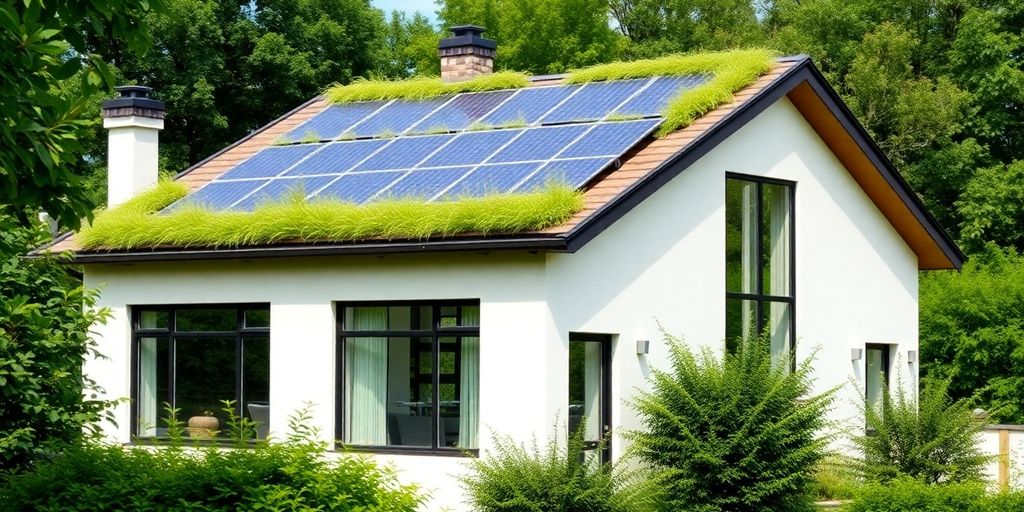 Energiezuinig huis met groen dak.