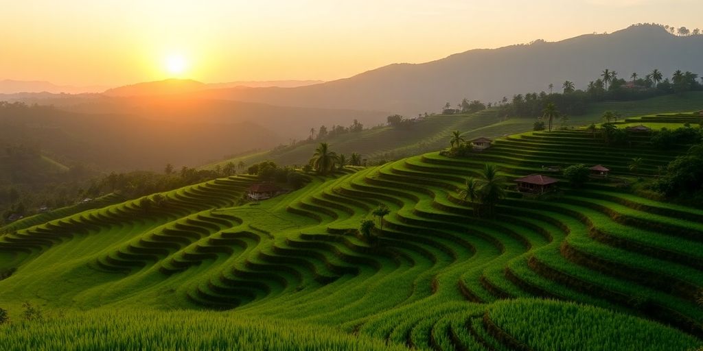 Vibrant Indonesian market with colorful spices and textiles.