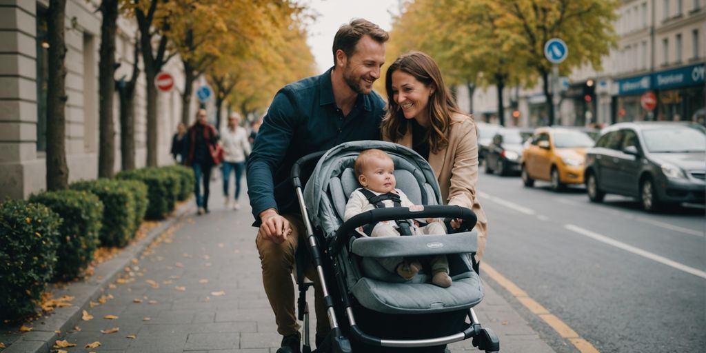 Parents traveling with baby using MomEase Care BedPack™