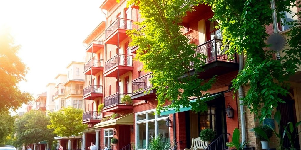 Street scene with short-term rentals.