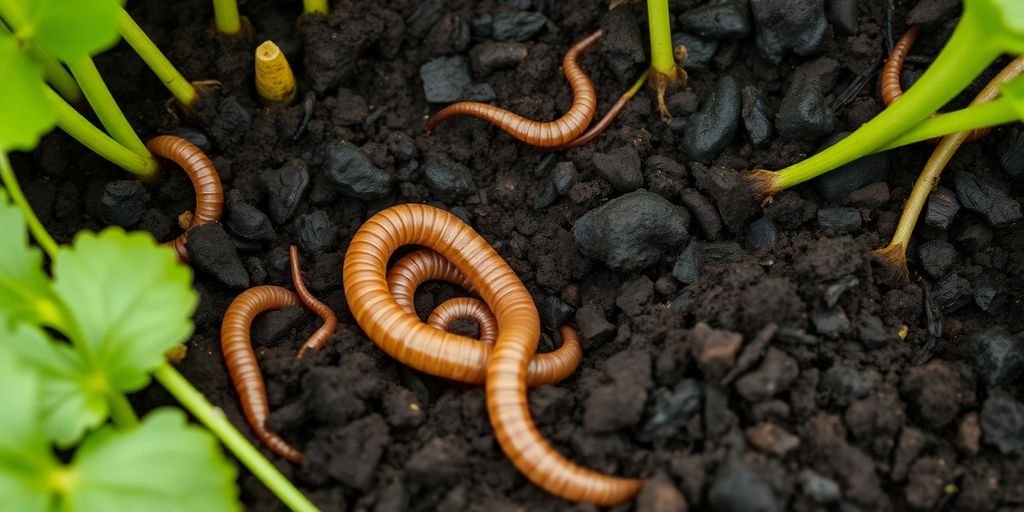 Rich compost teeming with earthworms and plant roots.