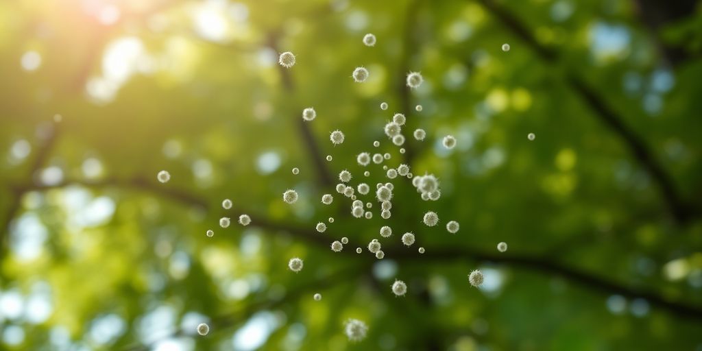 Pollen från träd i luften som orsakar allergier.