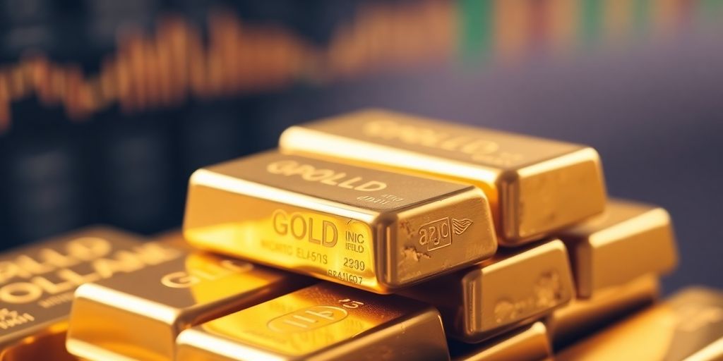 Des lingots d'or brillants sur fond flou.