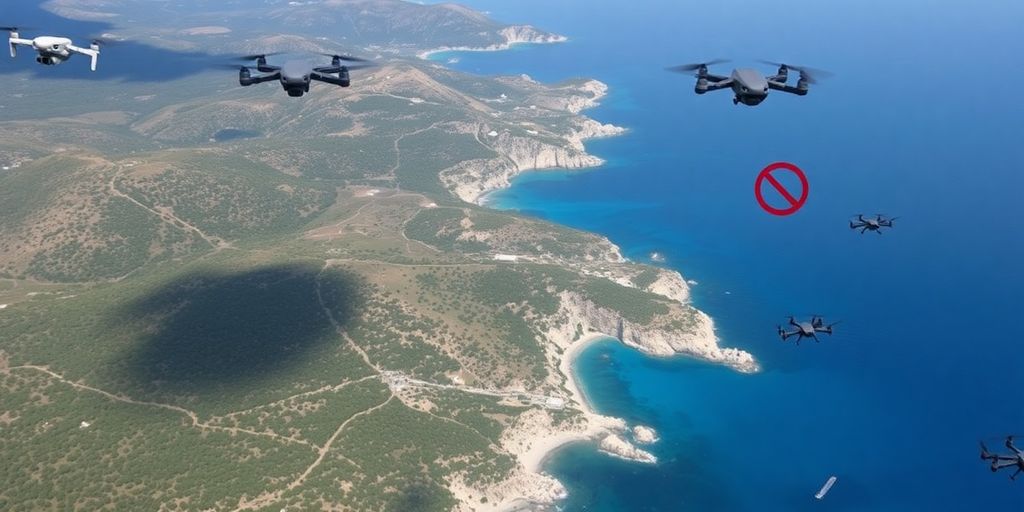 Vue aérienne de la Corse avec des drones en vol.
