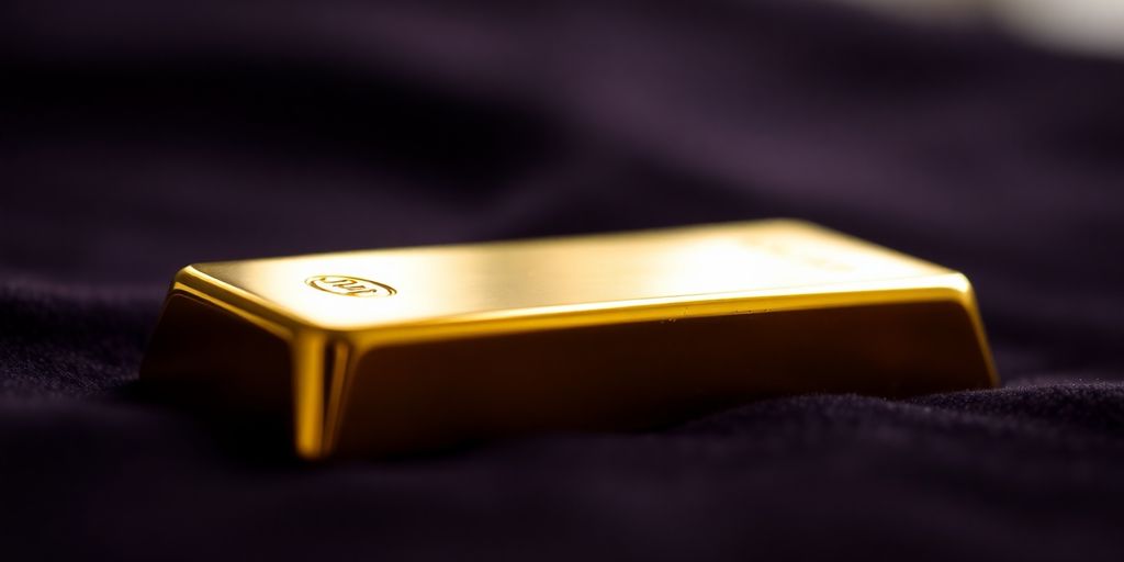 Barre d'or sur tissu sombre.