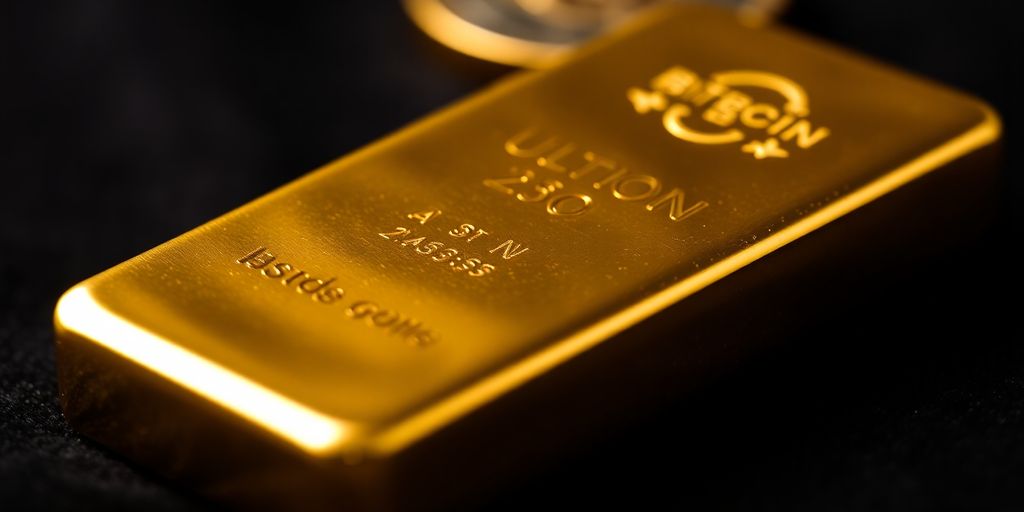 Lingot d'or sur un tissu sombre.