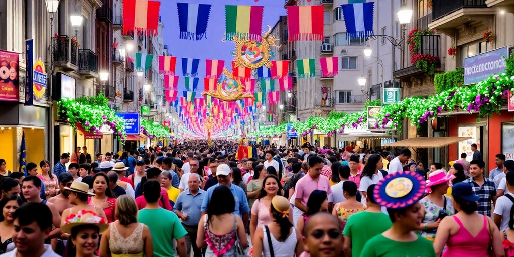 Crowd celebrating at a vibrant festival in Mexico City.