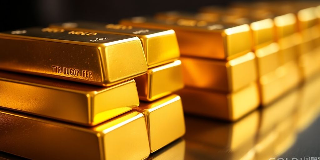 Barres d'or brillantes sur un fond flou.
