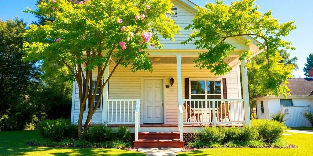 A charming Kentucky home with lush greenery and blue sky.