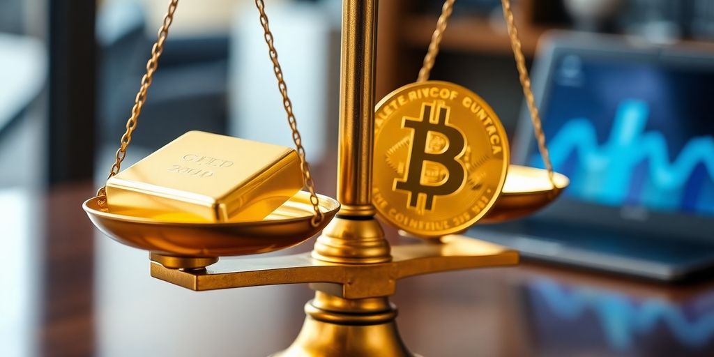 Or et Bitcoin transportés: une balance.