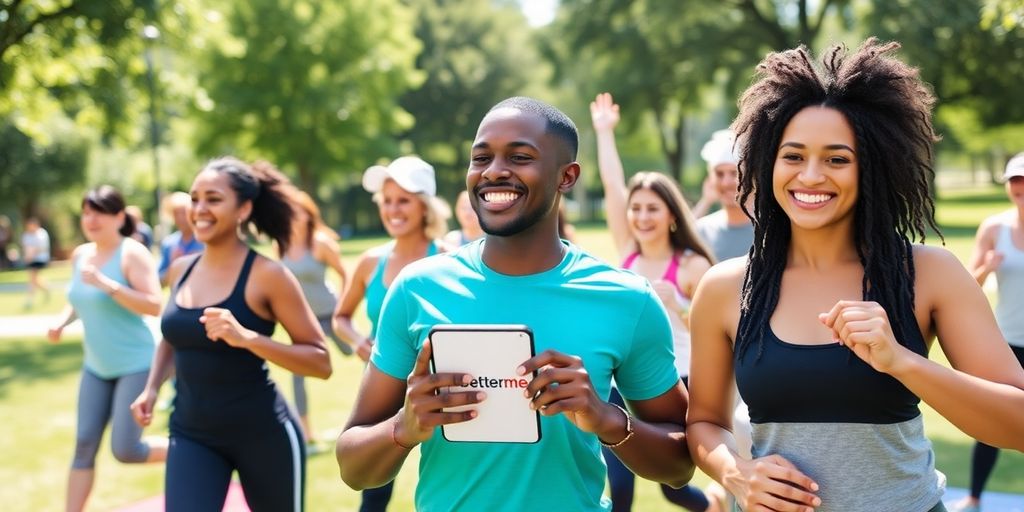 People exercising outdoors while using the BetterMe app.