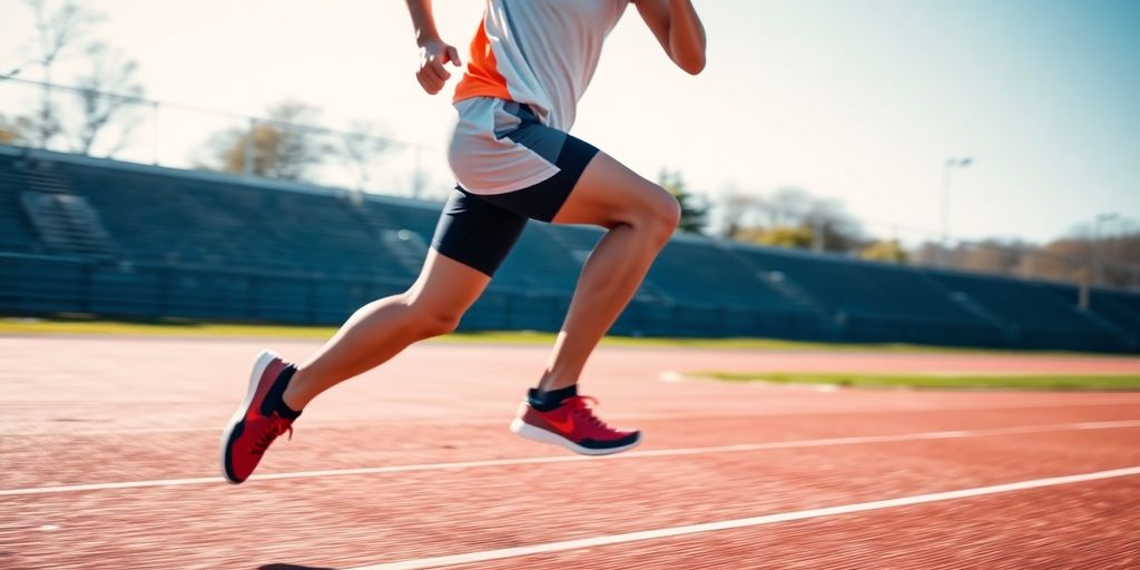 Runner sprinting on a track, showcasing speed and determination.