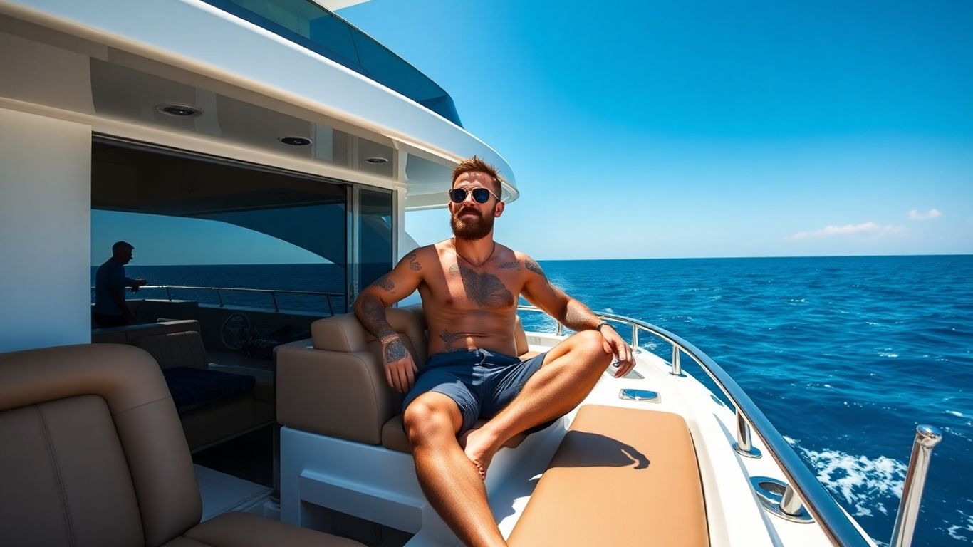 Conor McGregor relaxing on Lamborghini 63 Tecnomar yacht
