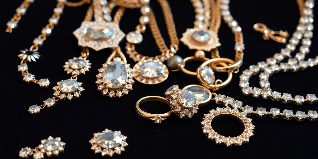 Bijoux d'héritage scintillants sur un tissu doux