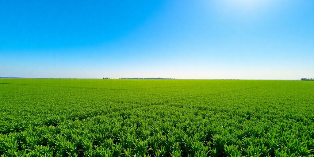 Câmpuri agricole verzi sub un cer senin