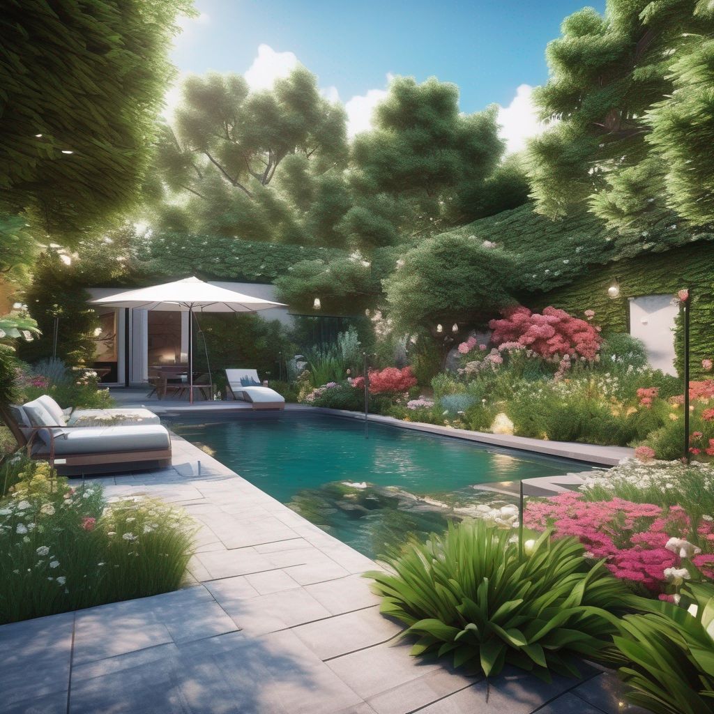 beautiful garden paradise with relaxing atmosphere