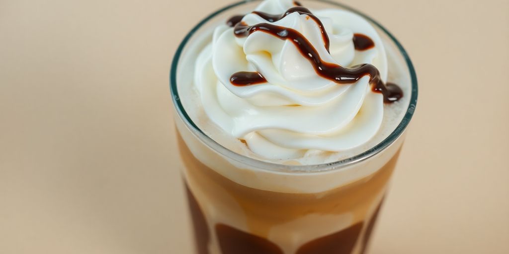 Iced cafe frappe with whipped cream.