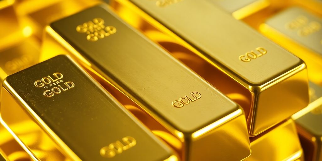 Lingots d'or brillants empilés dans une chambre forte.