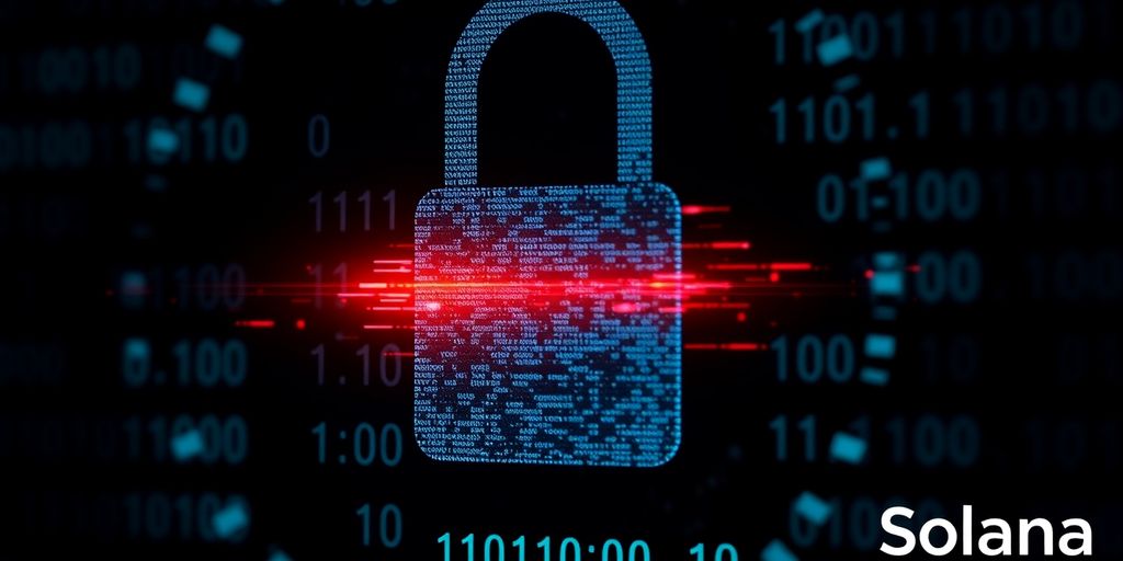Digital lock with glitch effect and binary code background.