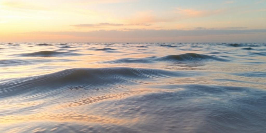 Tranquil landscape with soft colors and flowing waves.