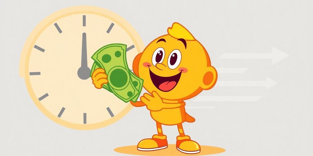 Cartoon hands holding cash with a clock.