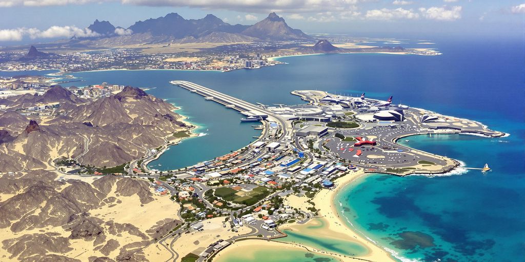 Aerial view of Los Cabos Intl. Airport and coastline.