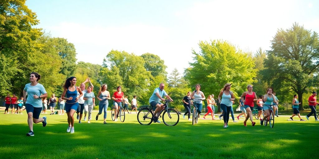 People exercising in a sunny park for immune support.