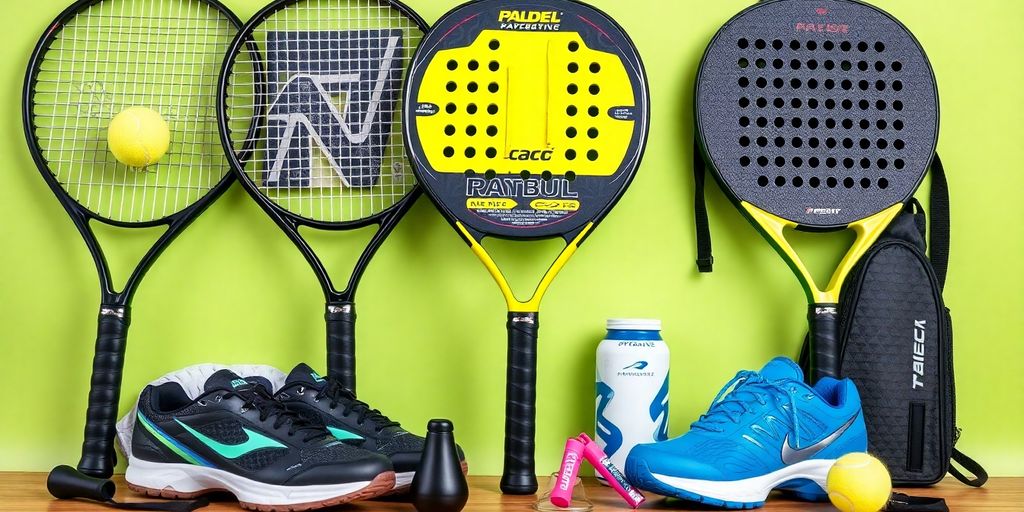 Attrezzatura da padel: racchette, scarpe e accessori.