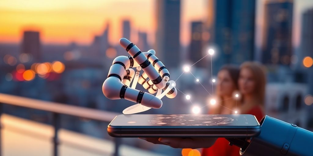 Robot komunicira sa ljudima putem mobilnih uređaja.