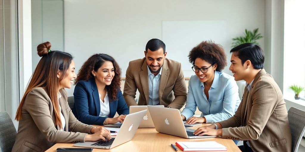 Diverse bookkeepers collaborating in a professional office setting.