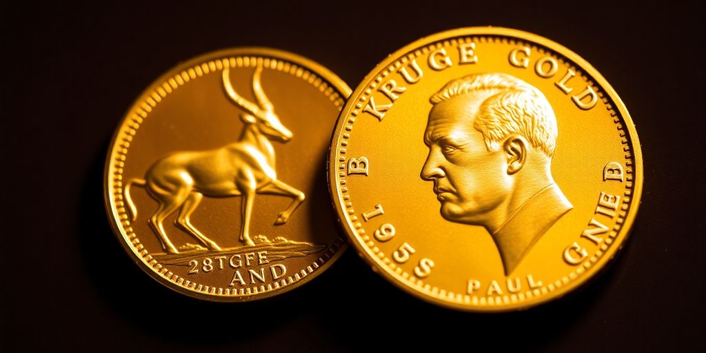 Une pièce d'or Krugerrand brillante et détaillée.