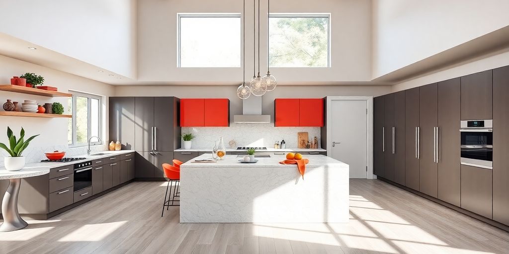 Modern kitchen with open layout and large island.