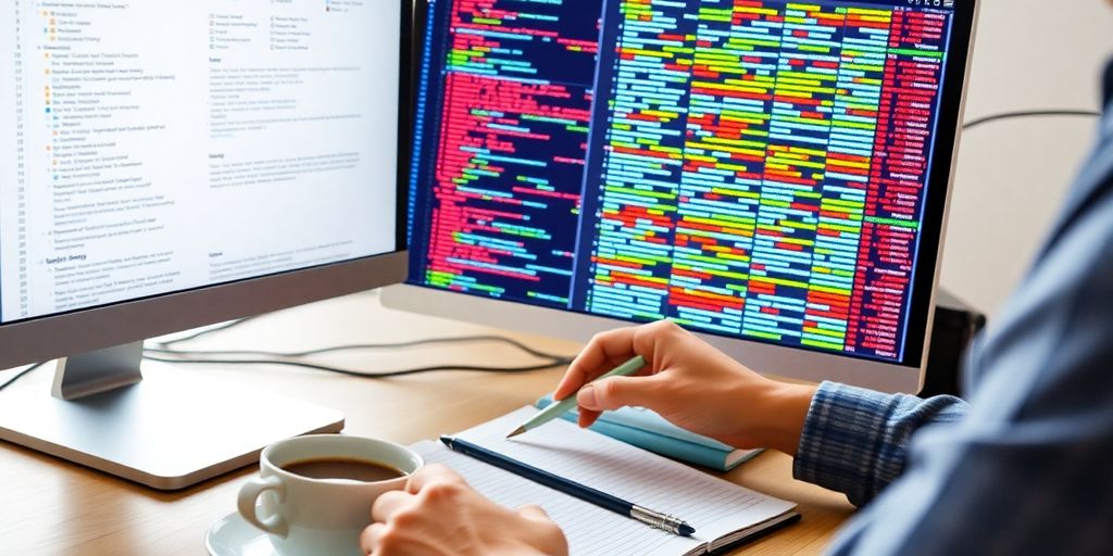 Person analyzing keyword data on a computer screen.