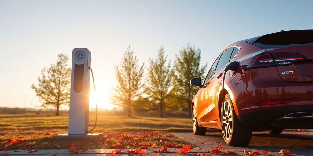 EV charging station in autumn