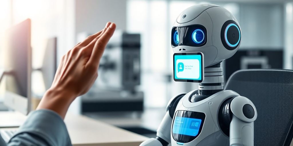 Robot chatting with a person.