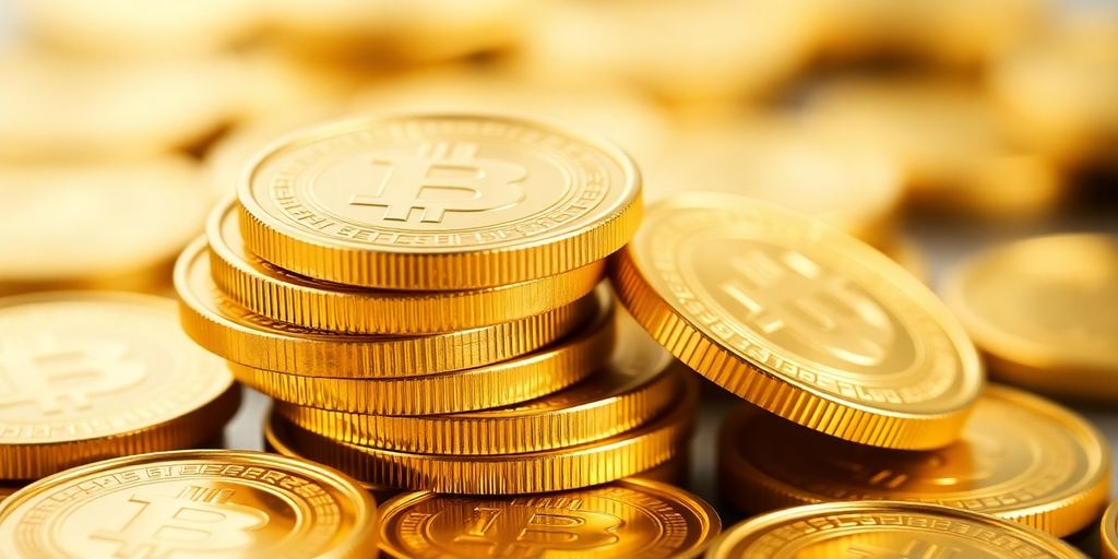 Pièces d'or empilées devant un fond flou.