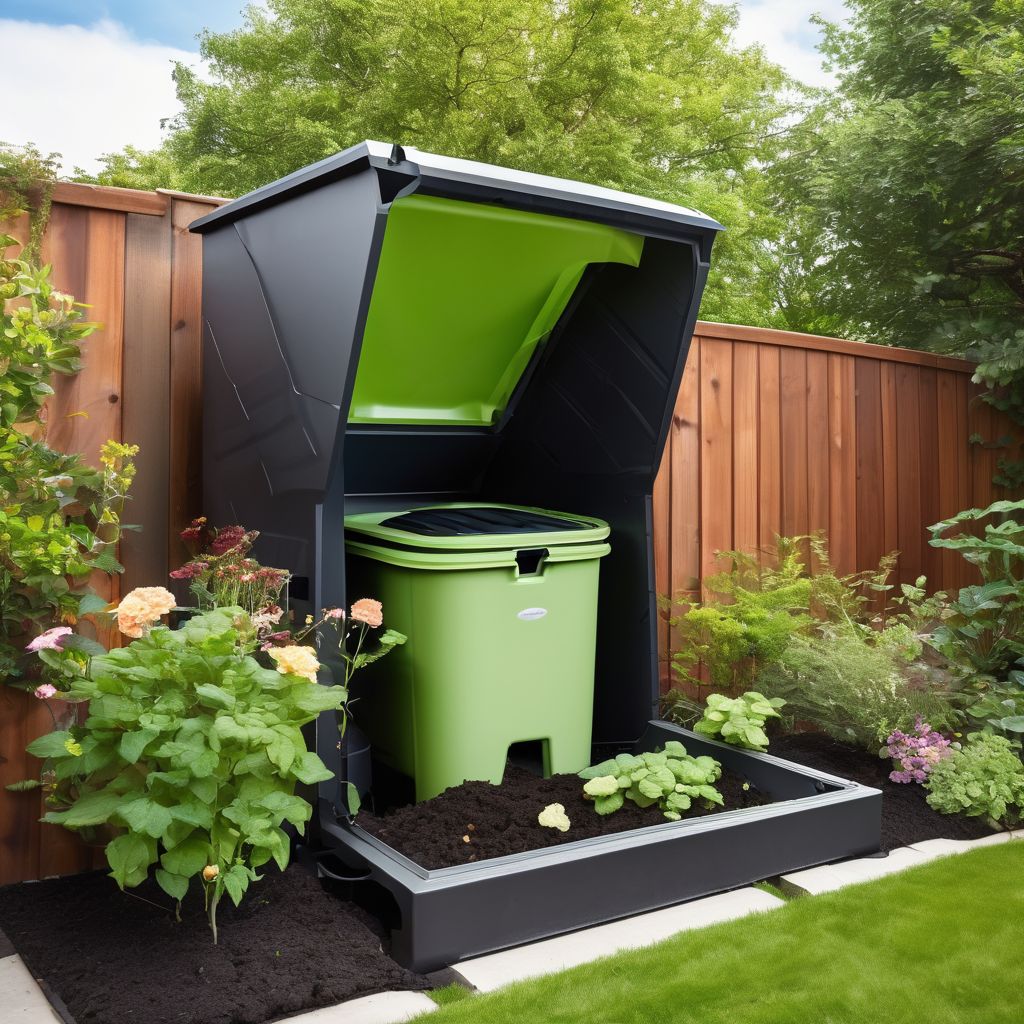 automatic composter in a modern garden