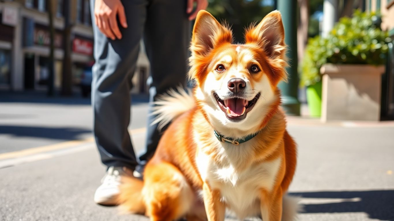 Dog and owner training on a Potts Point street
