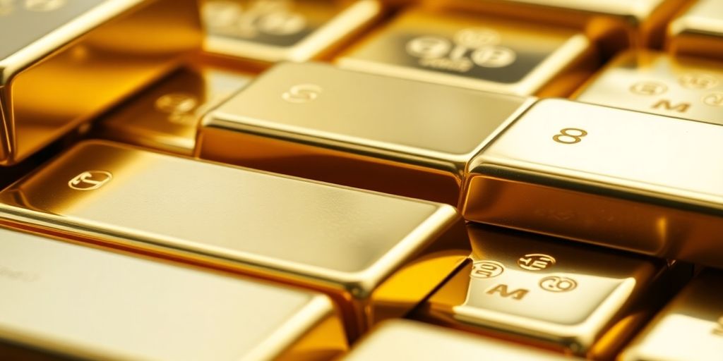 Lingots d'or empilés sur fond neutre.