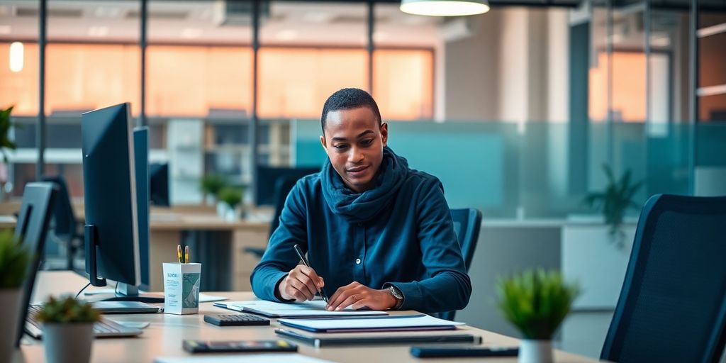 Integration durch Arbeit: Erfolgsgeschichte eines geflüchteten Mitarbeiters via Zeitarbeit Geflüchteter Mitarbeiter in einem professionellen Büro.