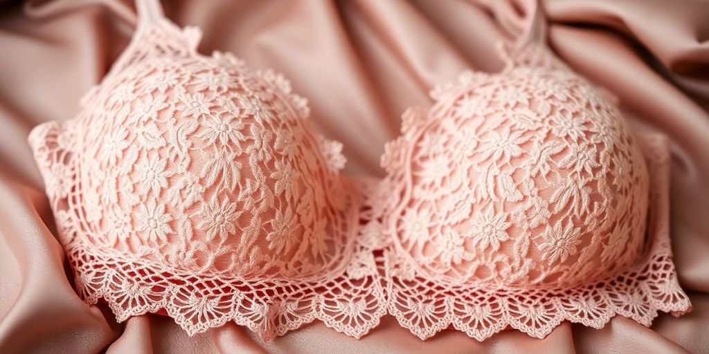 Delicate lace bra on soft fabric.